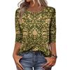 Women's Casual Three Quarter Sleeve Floral Print Crew Neck Top Relaxed Fit Lightweight Comfortable Blouse for Everyday Wear