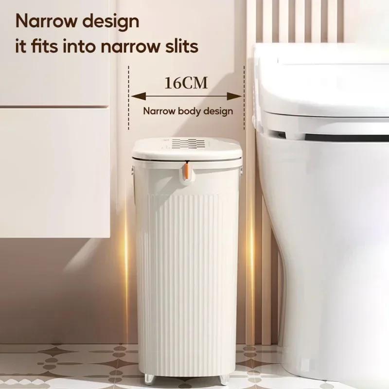 Creative 12L Bathroom Narrow Slit Trash Can with Handle Cover Home Toilet Kitchen Large Capacity Waterproof Odor Proof Trash Can