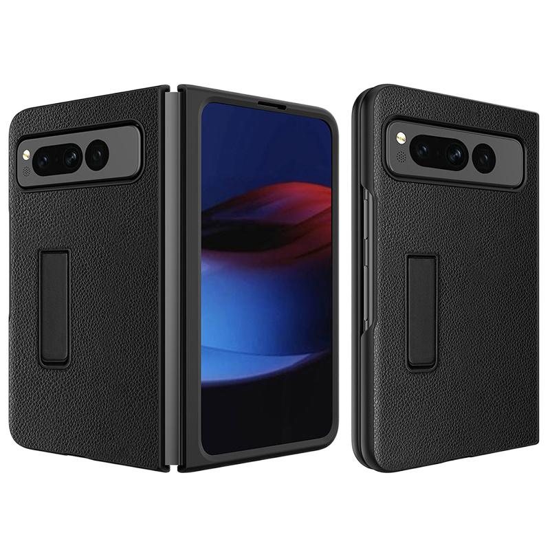 

Для Google Pixel Fold Защита шарнира PU кожа+PC Чехол Подставка Чехол для телефона Litchi Texture/Black