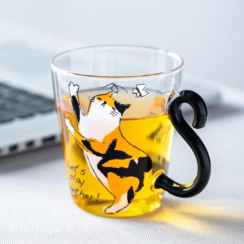 250 ml süße Katze Glas Saft Kaffeetasse Milch Tee Kaffee Glas Becher Katze Schwanz Griff