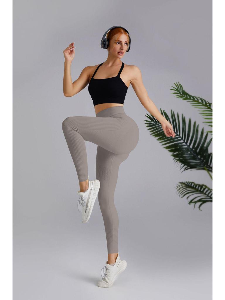 High-Waist Tummy Control Peach Hip Nude Yoga Pants - Breathable, Solid Color for Women