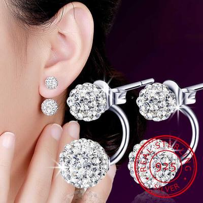 Damen Luxus Strass Kristall Kugel Ohrstecker Mode 925 Silber Schmuck Temperament Prinzessin Ohrstecker