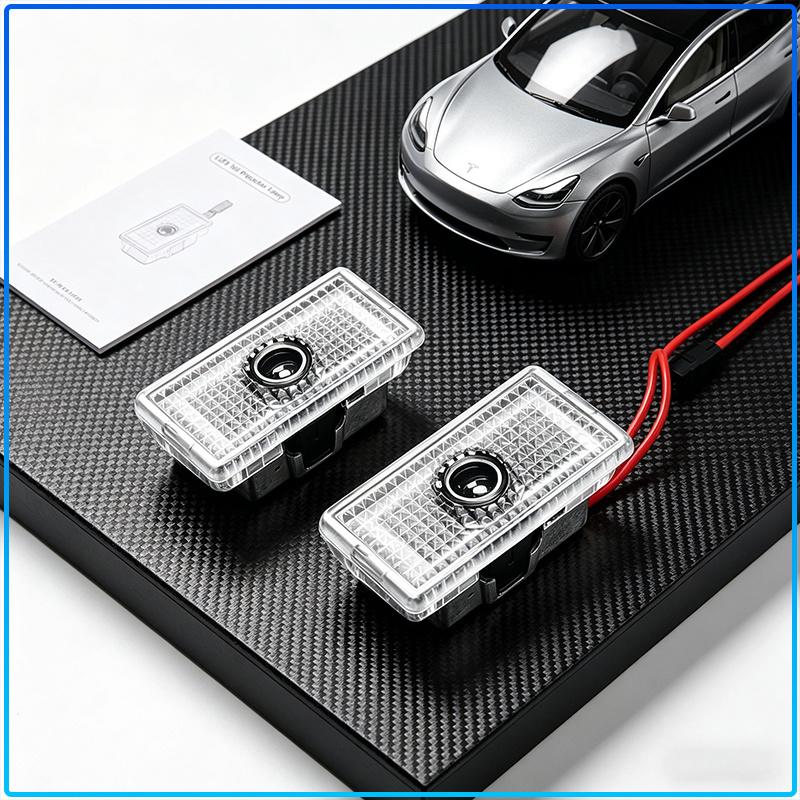 2x Wireless LED Car Door Logo Lights Ghost Shadow Projector Welcome Step Lamp For Tesla Model 3 Model X S Model Y Decals TM3 TMX TMS
