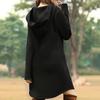 Long Hoodie Solid Color Drawstring Autumn Winter Large Pocket Irregular Hem Hooded Dress for Daily Wear
