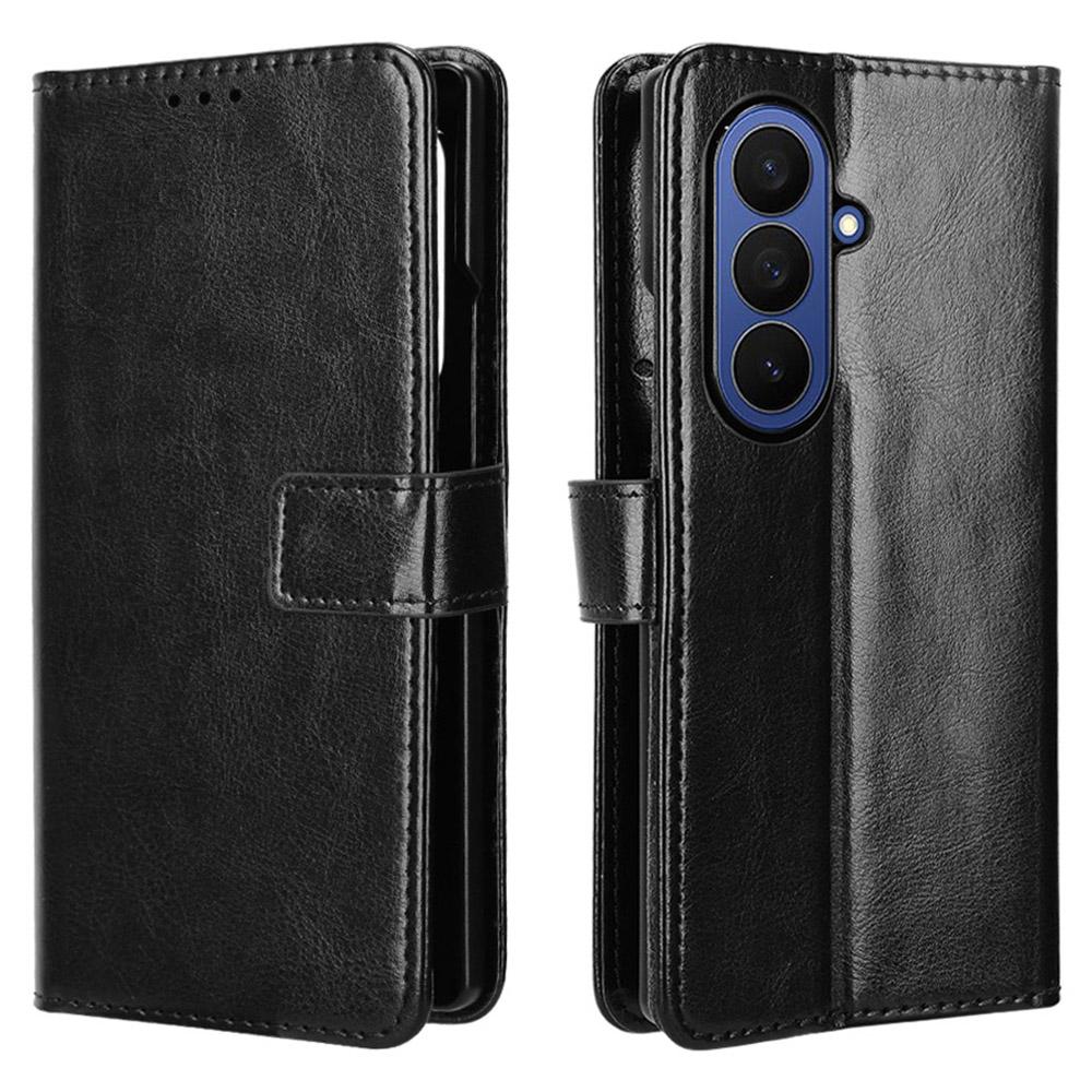 For Samsung Galaxy Z Fold7 5G PU Leather Case with Strap Crazy Horse Texture Phone Wallet Cover