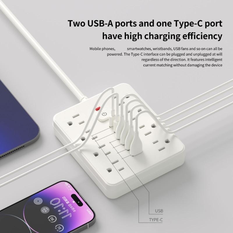 Multifunctional Power Strips Desktop Charging Station 5ft Extension Cord Desktop Receptacle for Office and Travel