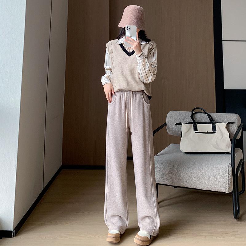

High waist wide leg pants women s new autumn and winter velvet glutinous rice pants, soft and waxy loose casual sweatpants S