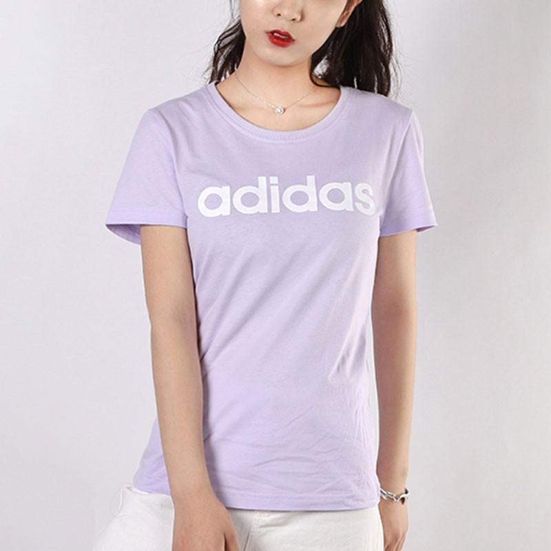 Adidas Neo Logo Print Regular Fit Sports Short Sleeve T-Shirt Women Tops Purple GL1178