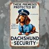 [Home Accent] Vintage Dachshund Security Metal Wall Art -  "These Places Are Protected by Dachshund Safety" Sign for Home, Cafe