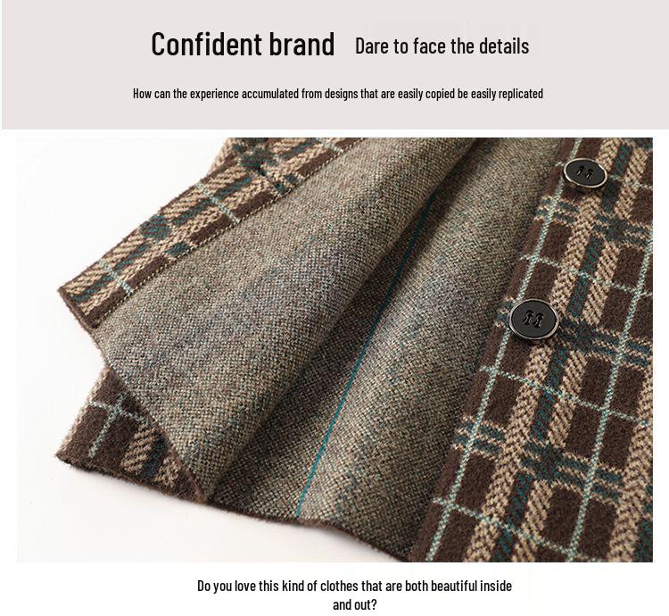 Stylish Petite Cashmere Coat: Slimming Plaid Design for Middle-Aged & Elderly Women, Perfect for Autumn & Winter