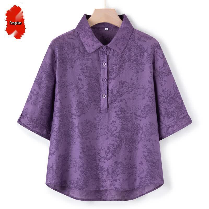 Women s Floral Cotton Linen Loose Summer Blouse