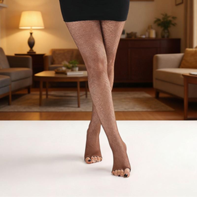 Women's Latin Dance Fishnet Pantyhose Breathable Mesh Fabric Open Toe Cotton Lined Gusset Dancing Tights Stockings