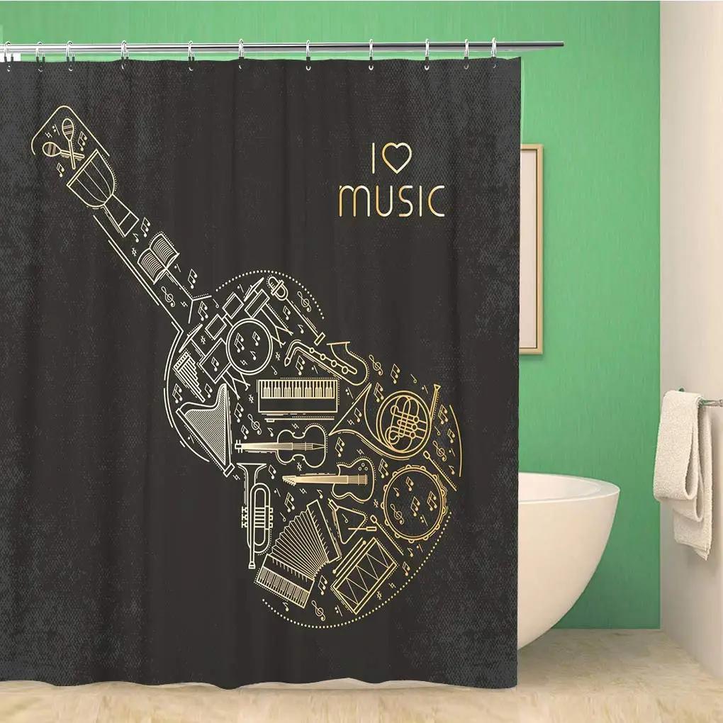 Music Rock Shower Curtains Rap Radio Shower Curtain Bathroom Decorative Waterproof Polyester Fabric Bathtub Screen With Hooks
