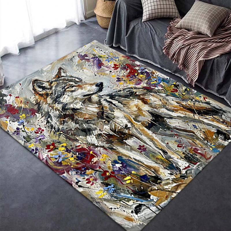 2025 Neuer Wolf Abstrakt Teppich Läufer für Wohnzimmer Schlafzimmer Zuhause Sofa Dekoration, Kinder Spiel Rutschfeste Fußmatte144