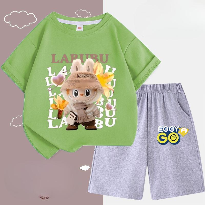 Children's LBB Fashion Casual Short-sleeved Shirt and Shorts Two-piece Set, Summer Loose Sportswear for Boys and Girls