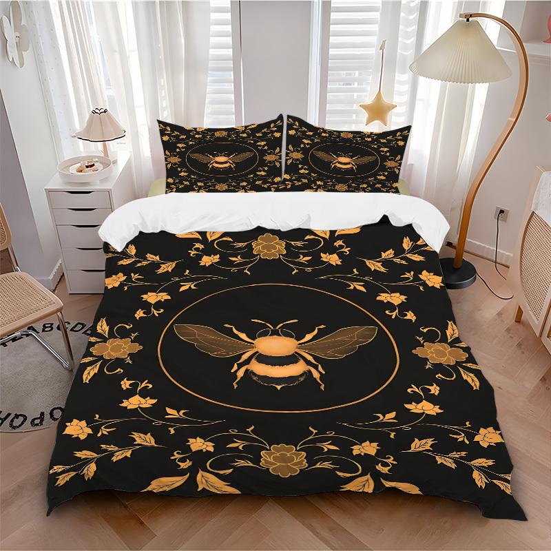 

3pc Bee Floral Cover Set - 1 Quilt Cover + 2 Pillowcases, All Seasons Bedroom Setting, Perfect for Home056 135x200cm