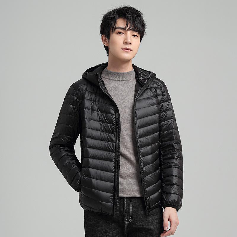 Trendy Men's Hooded Lightweight Down Jacket - 90% White Duck, Perfect for Spring & Autumn