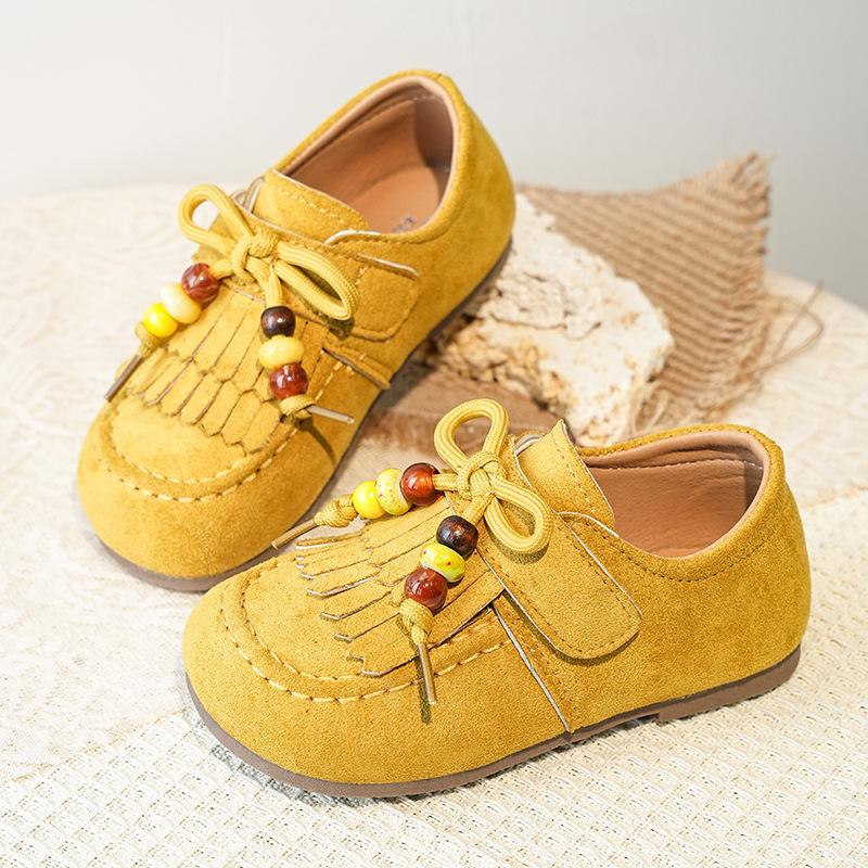 

Girls tassel leather shoes 2025 spring and autumn new little girl princess Doudou shoes foreign soft soles baby shoes single shoes 23
