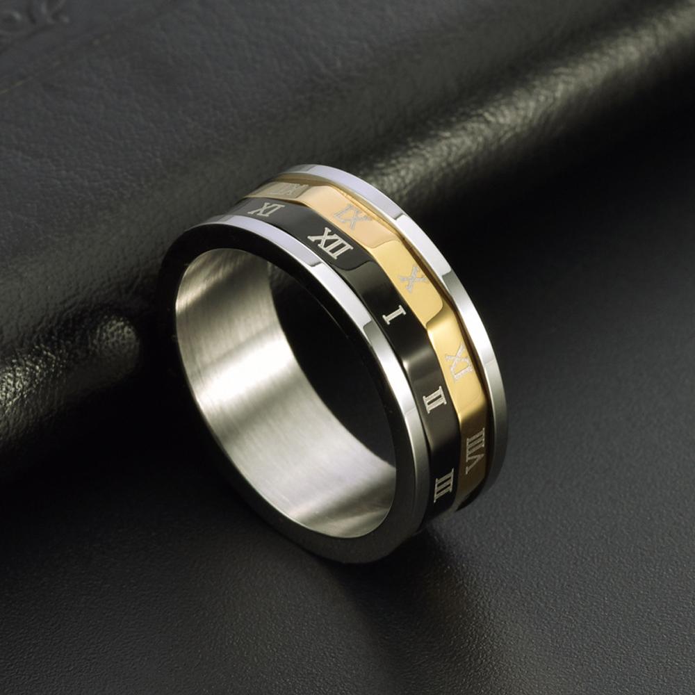 Stainless Steel Rotatable Roman Ring for Men Industrial Adjustable Statement Ring Hypoallrengenic Index Finger Jewelry Gift