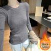 Women's Double-Sided Brushed Knit Base Layer Top - Solid Colors, Stylish Round Neck for 2026 Spring/Autumn