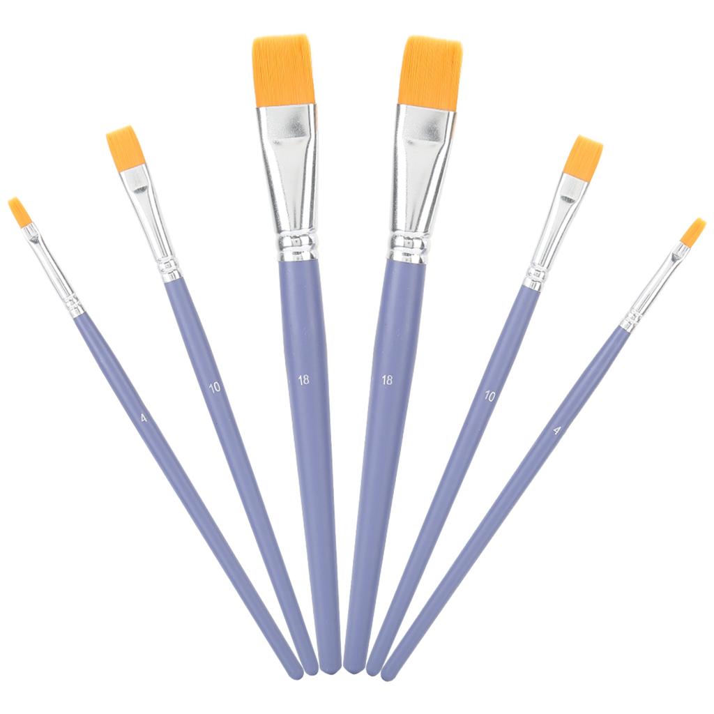 6Pcs Painting Brush Set Nylon Wool Flat Tip Watercolor Acrylic Painting Tools for Arts
