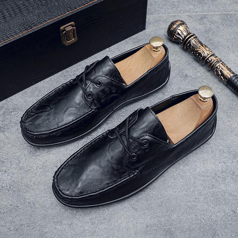 Doudou shoes men's casual black leather shoes one-pedal driving loafers men's shoes 2024 new spring shoes