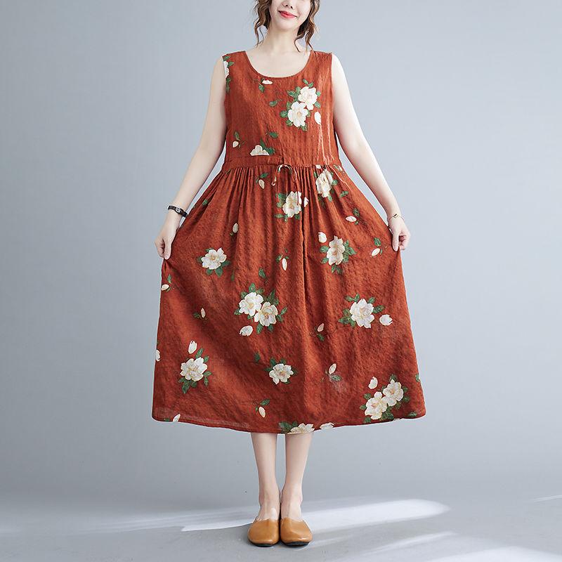 Abiti Estivi Vintage Stampati da Donna Senza Maniche Moda Ampi Vacanza Spiaggia Abito Sottile Eleganti Vestidos Robe Femme