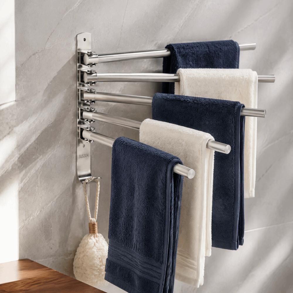 Swivel Out Towel Racks Silver Towel Holder Organizer Durable Bath Towel Hanger Space-Saving