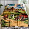 Farm Animals Countryside Scenery Fleece Printed Flannel Blanket, Warm Soft Throw Sofa Bed Blanket