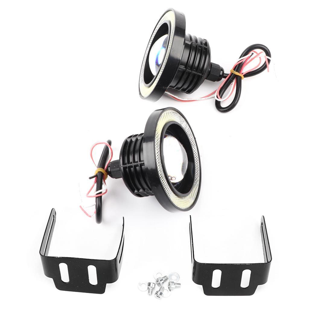 Pair 3.5in LED Fog Lights Angel Eyes with COB Universal Replacement Assembly for Car SUV TruckWhite