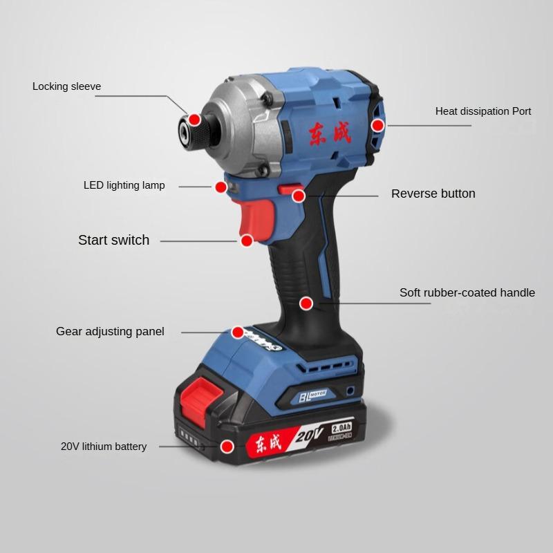Dongcheng Børsteløs Slagskrutrekker DCPL198AM Litiumbatteri 20V Elektrisk Batch Oppladbar Husholdnings Elektrisk Skrutrekker