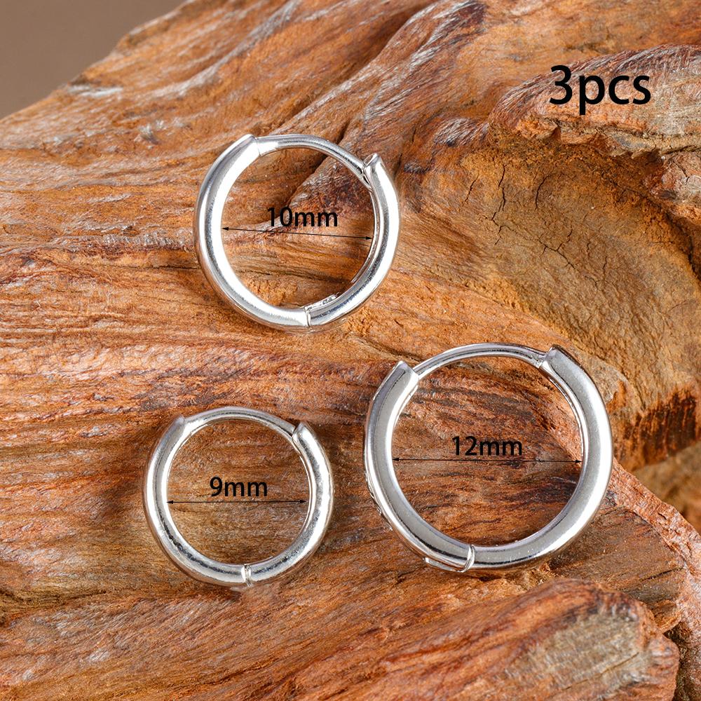 

3PCS Vintage Stainless Steel Circle Round Earrings Set for Women Luxury Simple Huggie Hoop Earring Minimalist Jewerly aretes