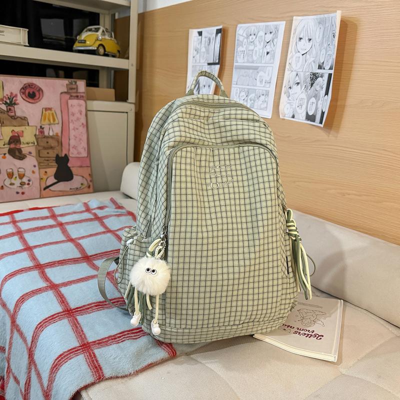 Plaid backpack for womeninsLarge-capacity student backpack in college style, lightweight, casual, and versatile for high school
