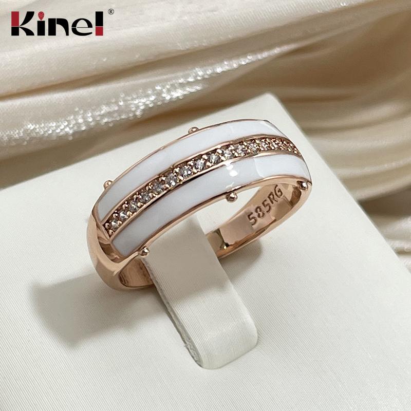 Weiß emaillierte Ringe für Damen Naturzirkon Vollpavé Glänzend Schlicht Stilvoll Alltagsschmuck