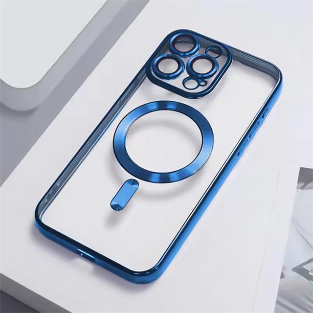 Plating Clear Magnetic Case For iPhone 17 16 15 12 13 14 Pro Max Plus For Magsafe Wireless Charger Shockproof Phone Cover