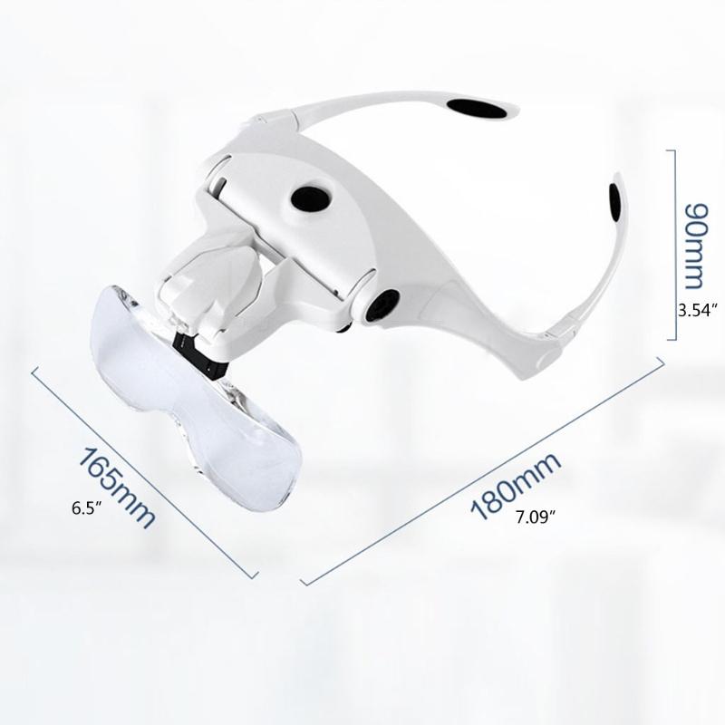 Magnifying Glass with Light for Close Work Lighted Head-Mounted Magnifier Visor with 2 Jeweler's Loupe LED Headband
