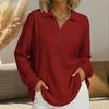2025 European Fashion V-neck Button Waffle Knit Loose Pullover Long Sleeve Top