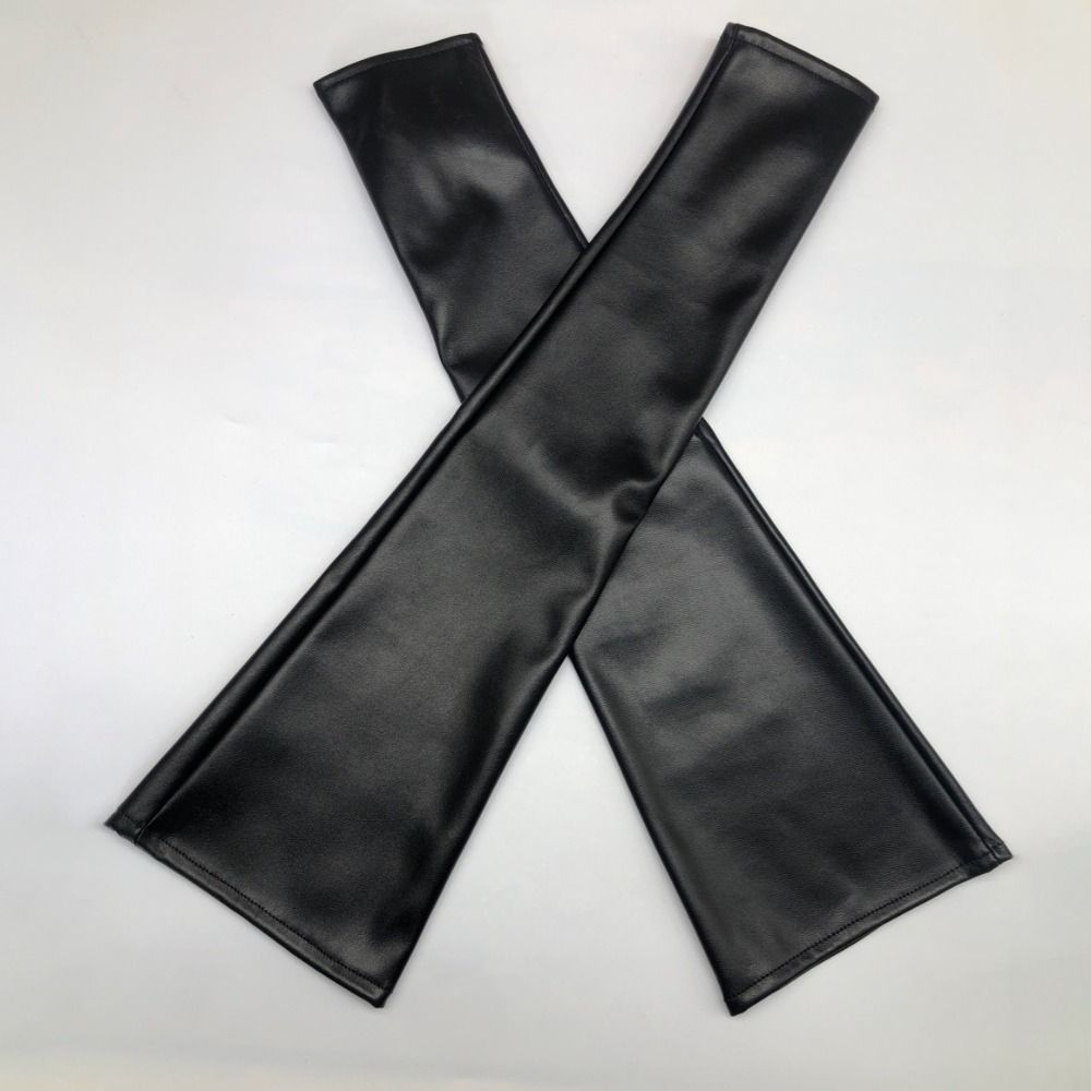 Long Arm Warmer Fingerless Gloves Black Women Gloves PU Leather Gloves Dance Performance