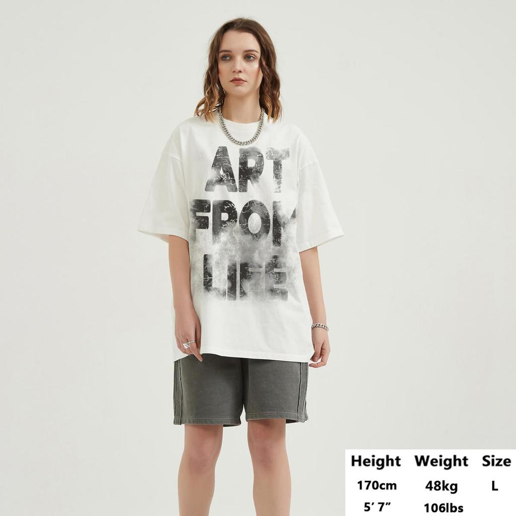 Streetwear Both Sides Letters Graphic T-Shirt Cotton Unisex Tops Tees Summer Short Sleeves T Shirt