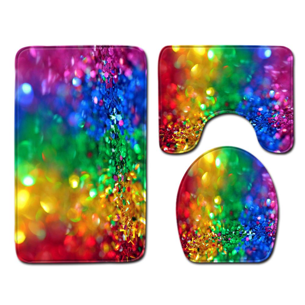 Christmas Shower Curtain Floor Mat Combination Four-Piece Set Bathroom Toilet Carpet Shower Room Mat Foot Mat