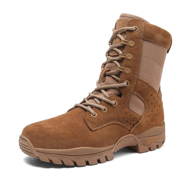 Winter new combat boots outdoor training boots plus thick wool men's boots brown leather zipper desert boots