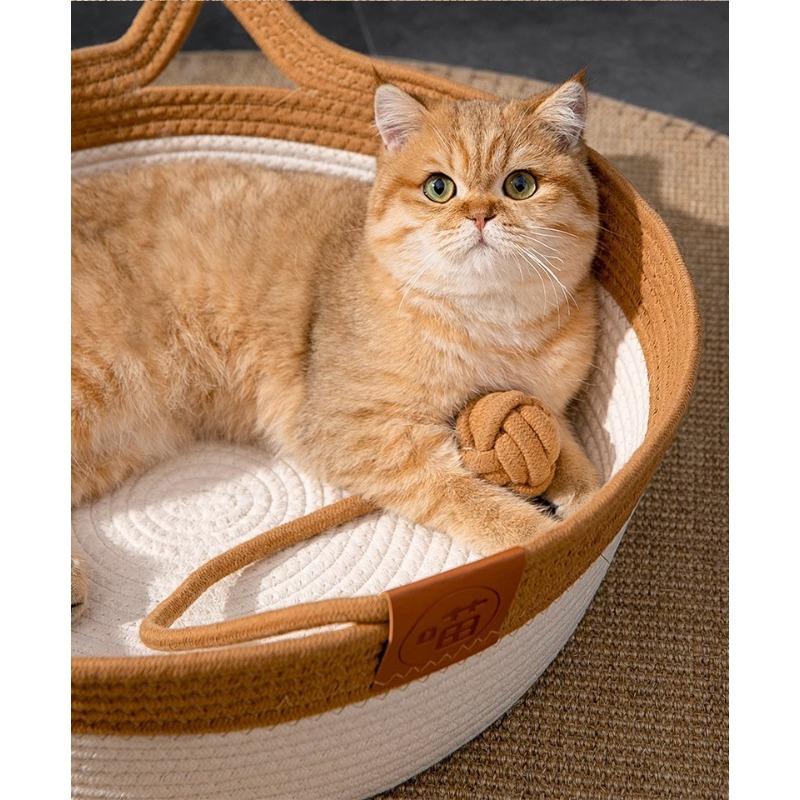 Scratch Resistant Cotton Rope Cat Bed Handwoven Pet Nest Breathable Summer Cool Mat Four Seasons Universal Bed for Cats Small Dogs