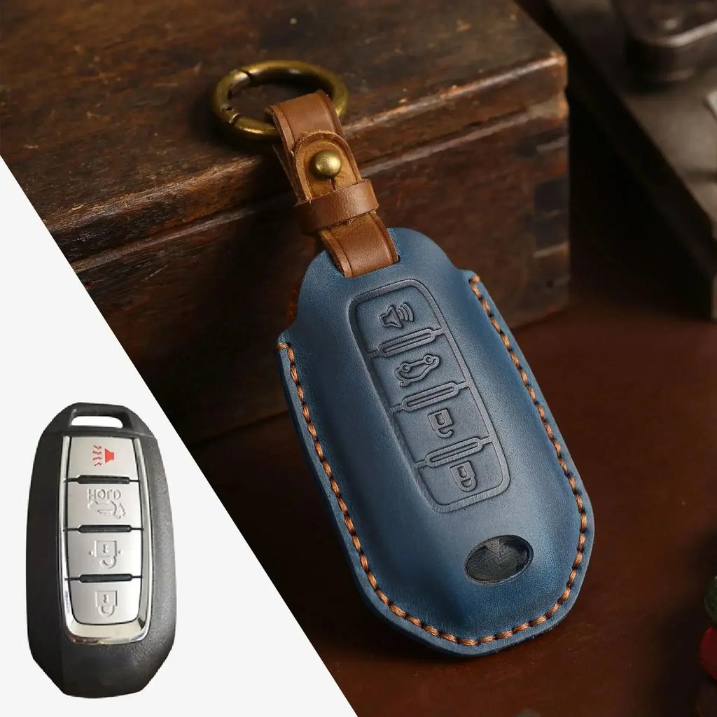 Leather Car Key Case Cover Holder Keychain Shell for Nissan Juke Leaf Micra K12 Note Patrol Qashqai J11 J10 Tiida Versa X Trail