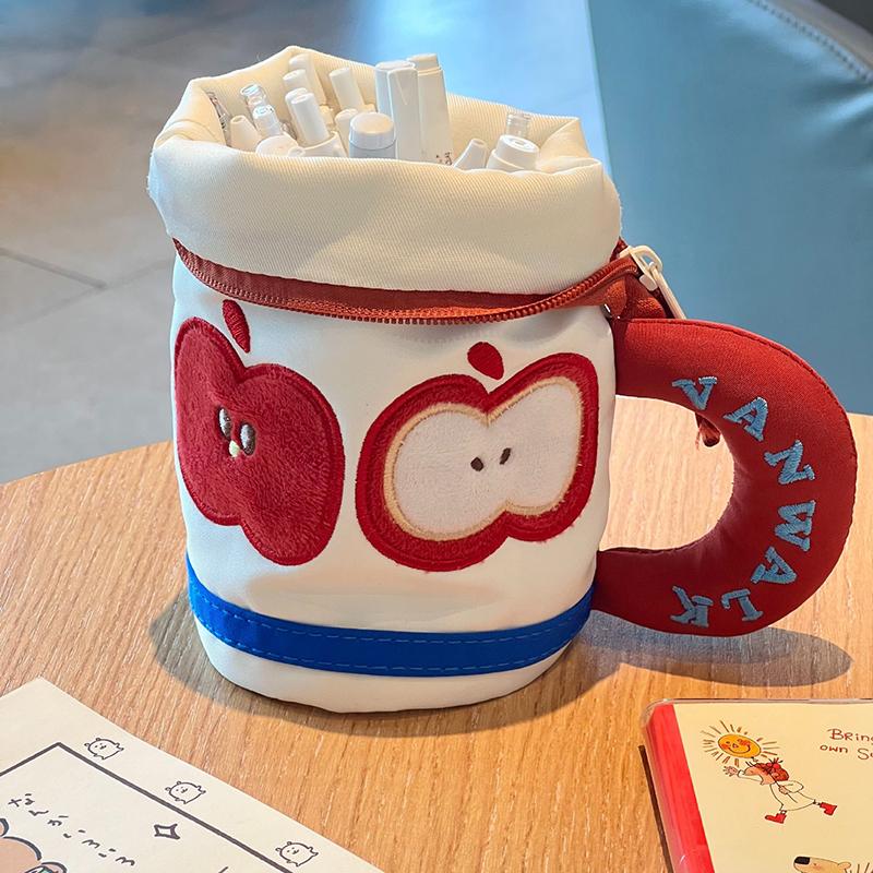 Cute Teacup Shape Pen Bag with Handle Cartoon Pencil Case Large Capacity Pen Holder Students