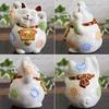 Waza no Kura cute beckoning cat ornament Kutani ware both hands raised ema white glaze feng shui good luck interior pottery Japanese style small items