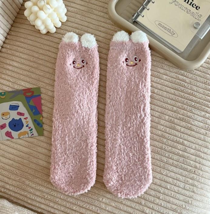 Women's Warm Solid Color Floor Socks Non Slip Plush Knitted Coral Fleece Socks No Show Socks kawaii cute men