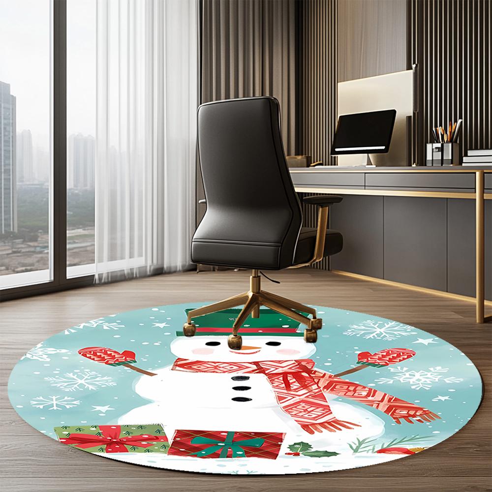 Christmas Snowman Printed Round Rug Carpet Chair Rug Area Rug Entryway Doormats,for Office Chair Living Room Bedroom Kitchen Room.