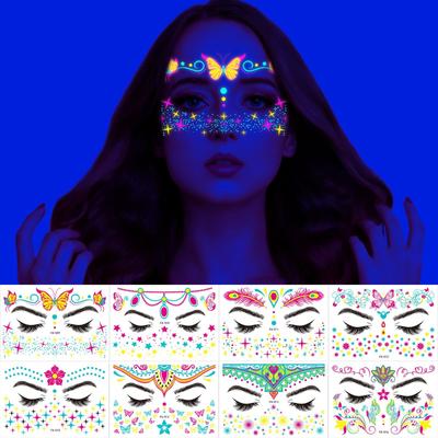 Nightclub Masquerade Ball Neon Fluorescent Face Sticker, Waterproof Music Festival Glowing Tattoo Sticker