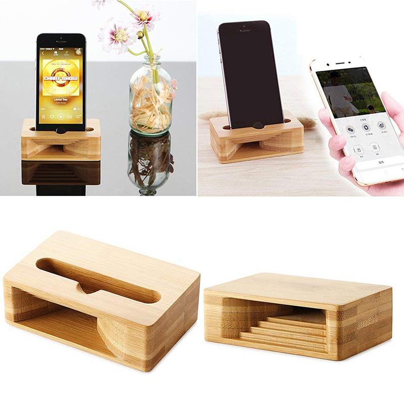 Telefonhalter Ständer Verstärker Zelle Lautsprecher Holz Schreibtisch Holz Bambus Sound Mobile Halterung Desktop Tablet Auto Dusche Handy Dock