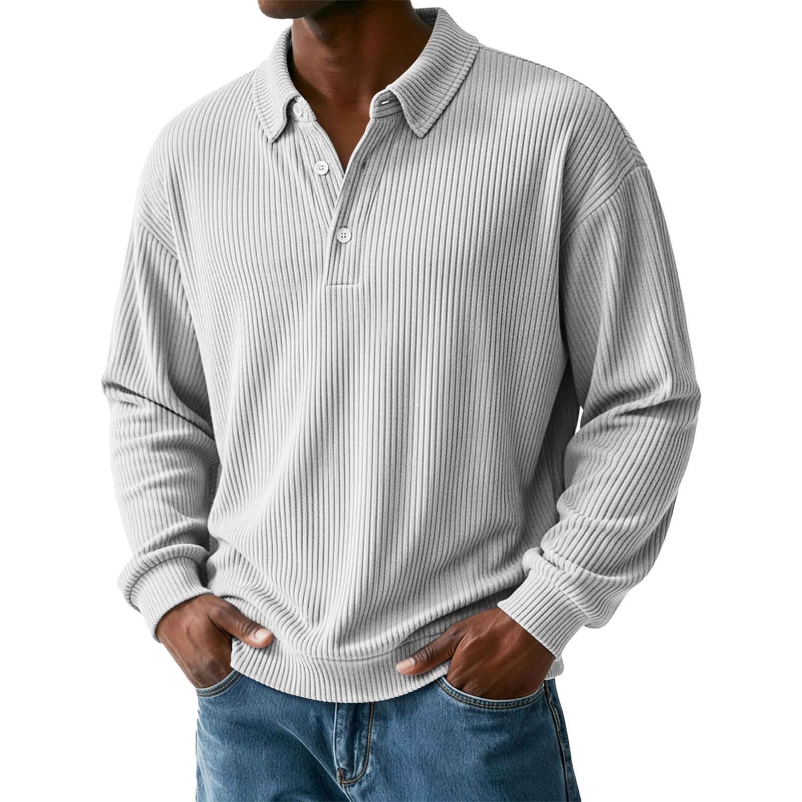 

Men s Casual Outdoor Lapel Corduroy Pullover Long-sleeved Top XL білий